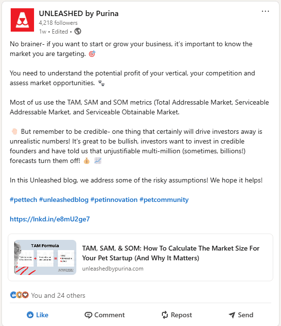 Screenshot: Unleashed by Purina LinkedIn post